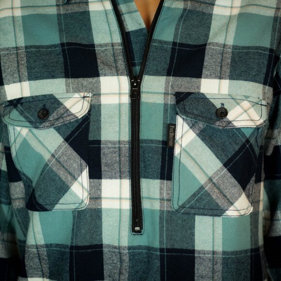 Ladies Pull Over Half Zip Front Flannel Shirt/ Red Black Plaid - Picture 4 of 6